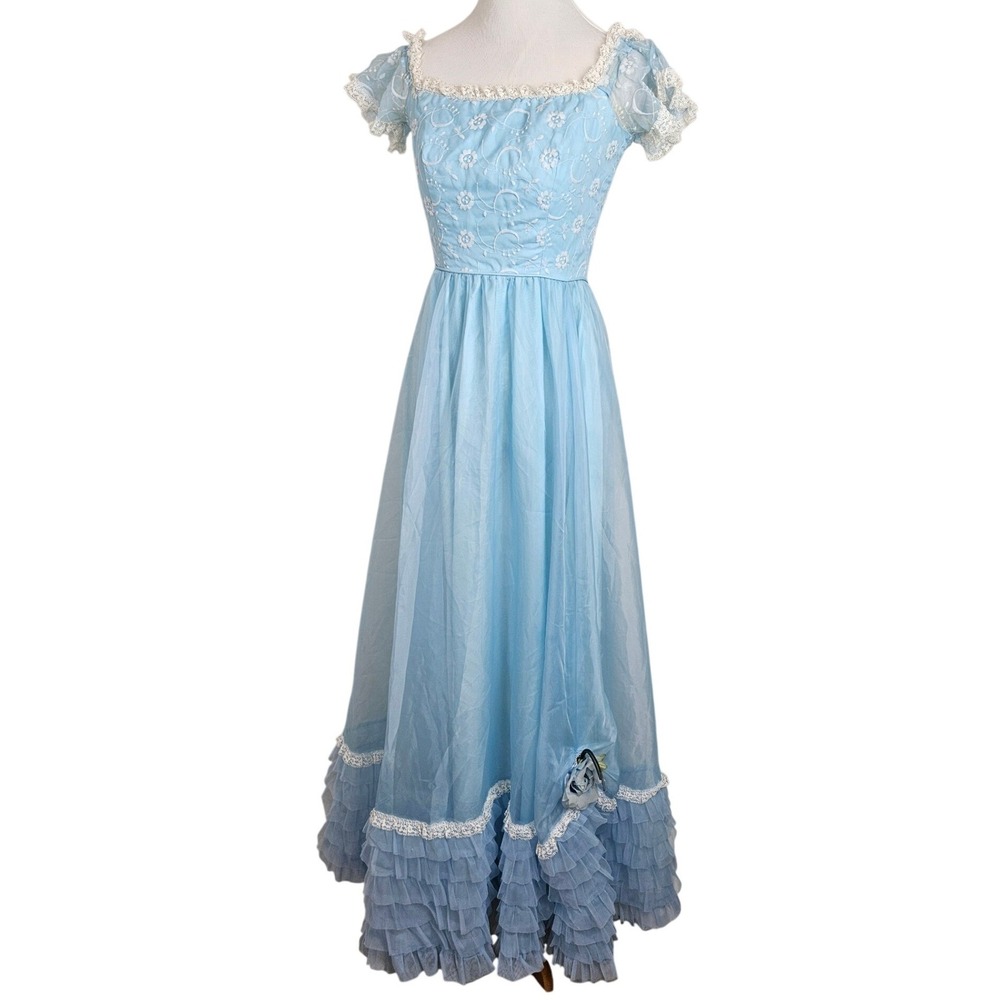 Nadine prom formal maxi dress vintage 1970s cottagecore blue floral, size 3